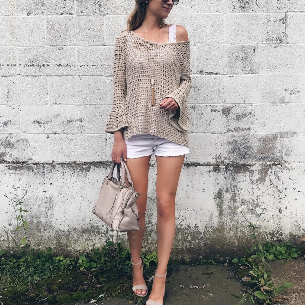 Open stitch bell sleeve sweater